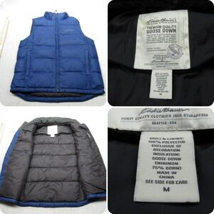 Eddie Bauer Goose‎ Down Vest Mens Blue Insulated Full Zip Quilted Thick Puffer